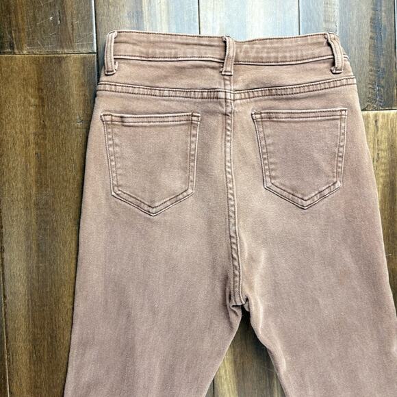 CiderSz S Brown Flare Denim Jeans High Waist Fall Belt Loop Pockets Frayed Hem - Picture 8 of 9